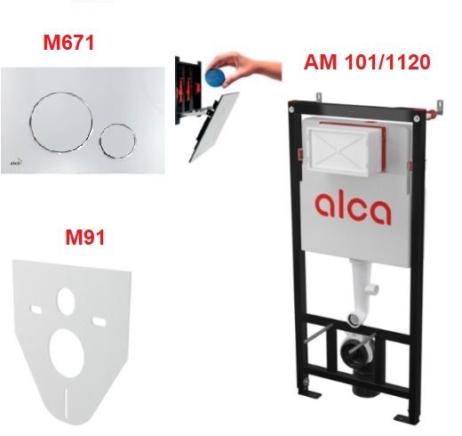 Сет 4 в 1 скрытая система инсталляций Alcaplast AM101/1120+ кнопка M671+M91 - фото1