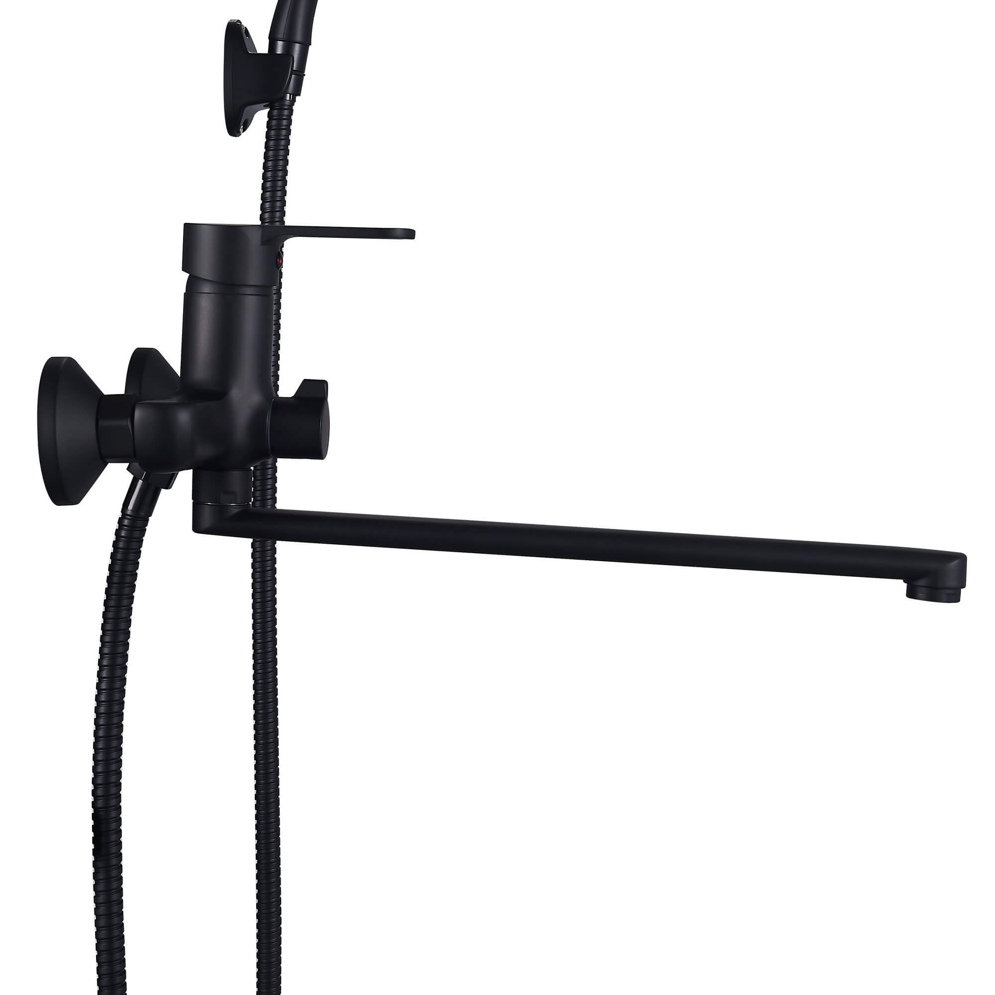 Смеситель для ванны Ligeya L9002B с душем одноручный с длинным изливом черный - фото2