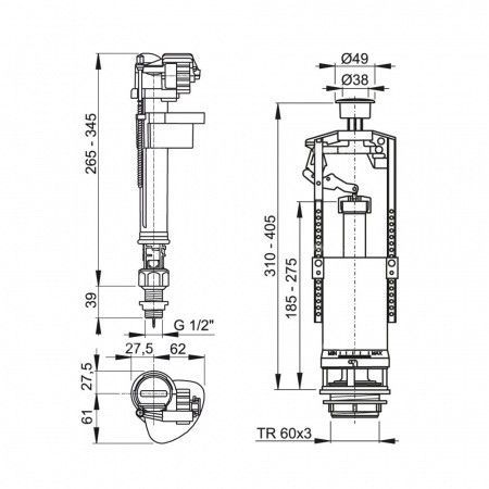 Выпускной комплект Alcaplast со стоп кнопкой, впускной механизм - фото2