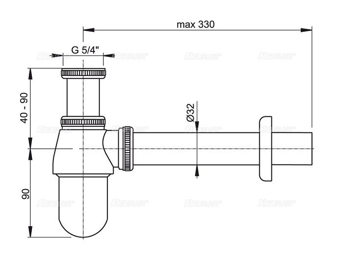 Сифон для умывальника Alcaplast 5/4 цельнометаллический, A431-BL-01 - фото2