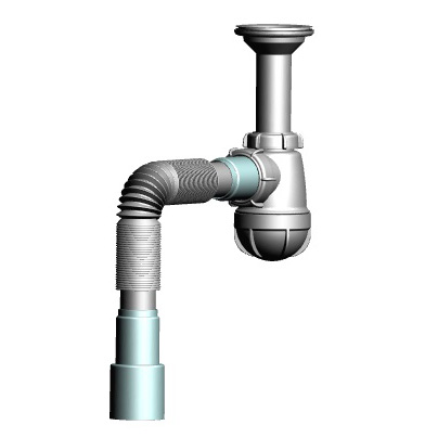S0515 Сифон для кухни малый 1½х40 с удлинённой горловиной с гибкой трубой 40х40-50 - фото1