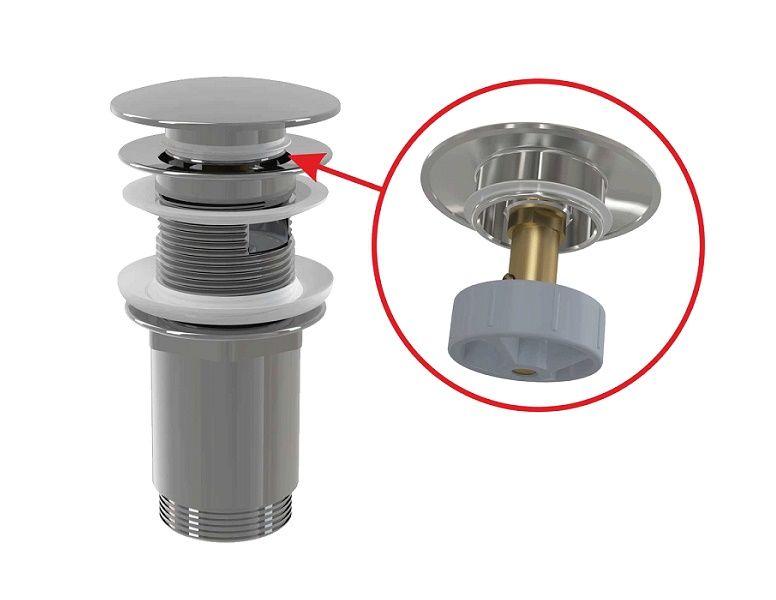 Донный клапан Alcaplast ClickClack 5/4 цельнометалический с переливом и большой заглушкой, A392C-BL-01 - фото1