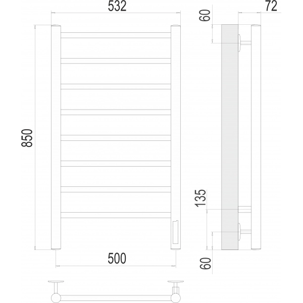 Полотенцесушитель Terminus Аврора П8 500х850 электро фото-3