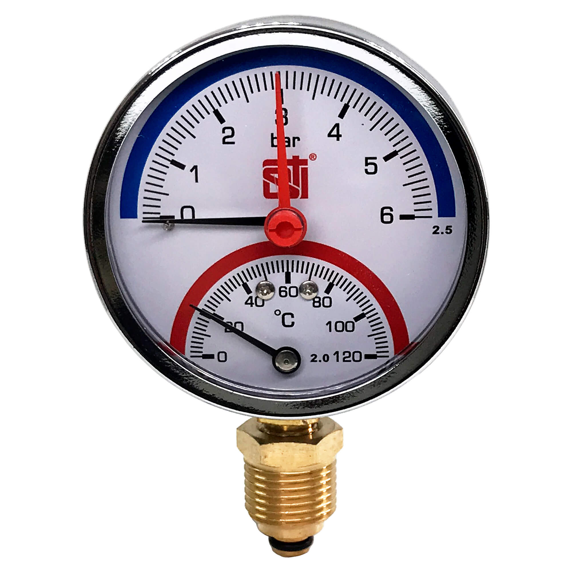 Термоманометр радиальный STI ∅80 120°C 6 bar УП (G½) - фото1