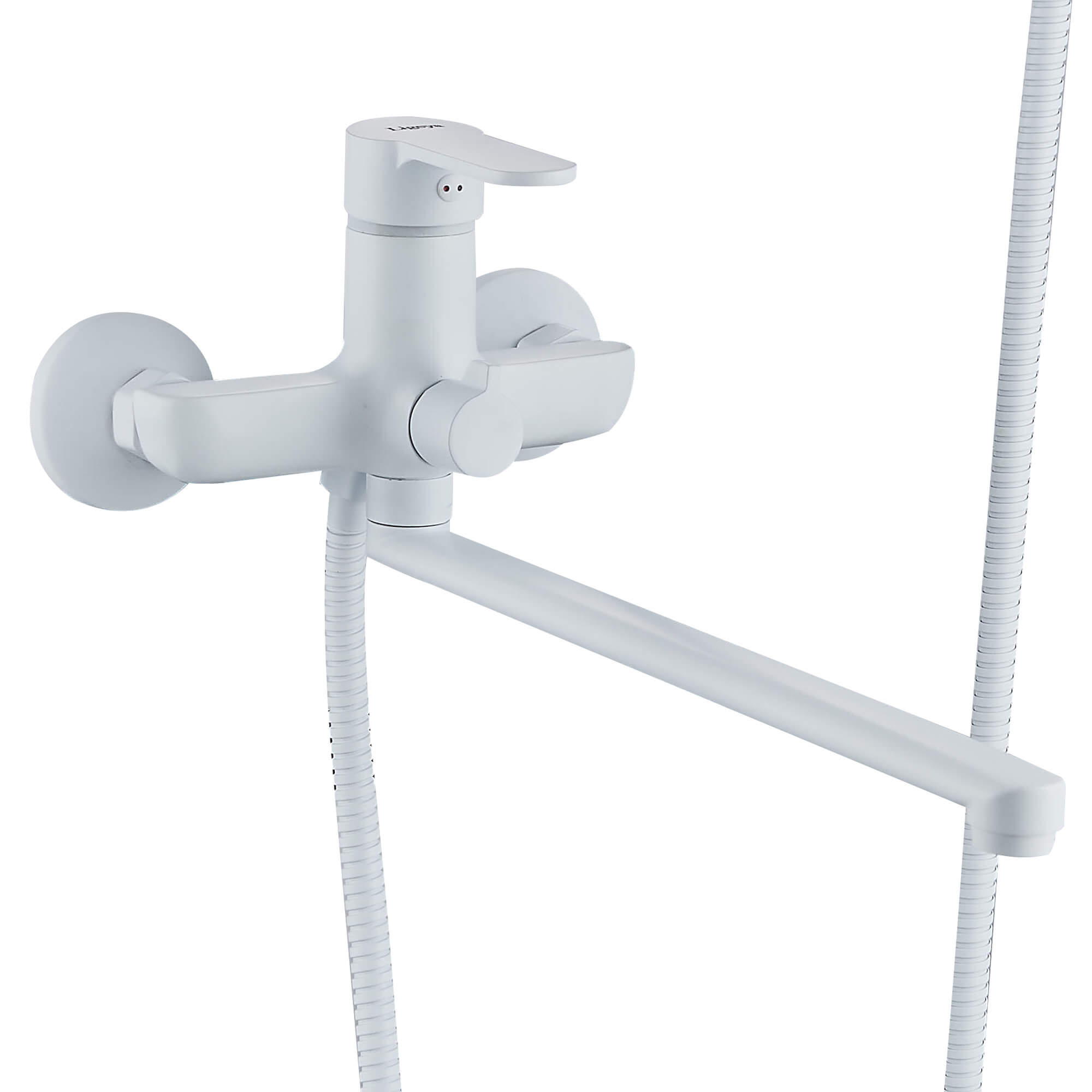 Смеситель для ванны Ligeya L9002W с душем одноручный с длинным изливом белый - фото1