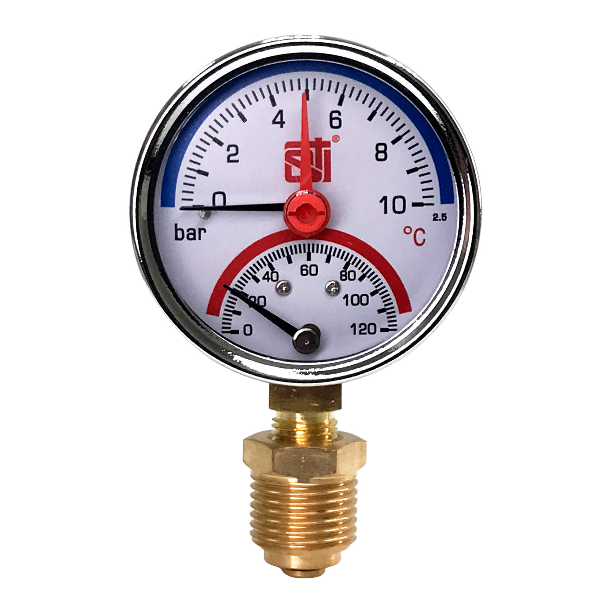 Термоманометр радиальный STI ∅63 120°C 10 bar УП (G½) - фото1