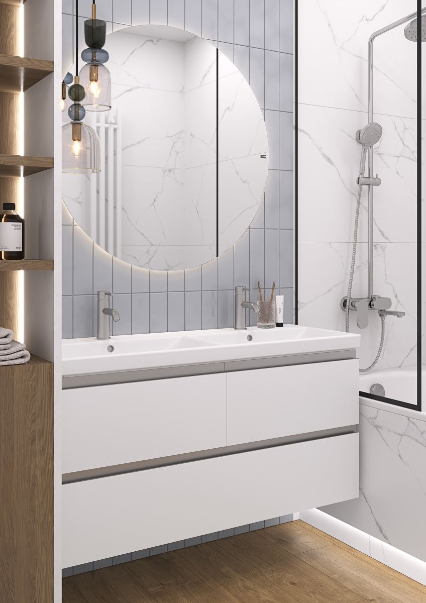 Тумба подвесная Laparet Electra 120 под умывальник с двойной чашей CeraStyle Elite 120, ультра белый глянец - фото2 Тумба подвесная Laparet Electra 120 под умывальник с двойной чашей CeraStyle Elite 120, ультра белый глянец - фото2